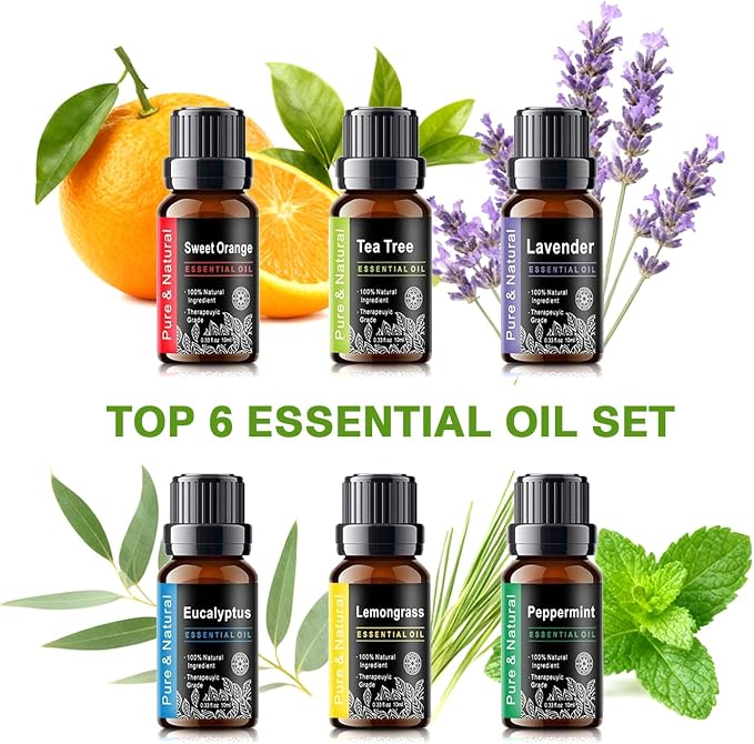 550ml Large Capacity Essential Oil Diffuser 6 Essentil Oil Set Aromatherapy Ultrasonic Air Humidifier with Timer and 7 Color LED Night Light Remote Control Waterless Auto-Off White Wood Grain