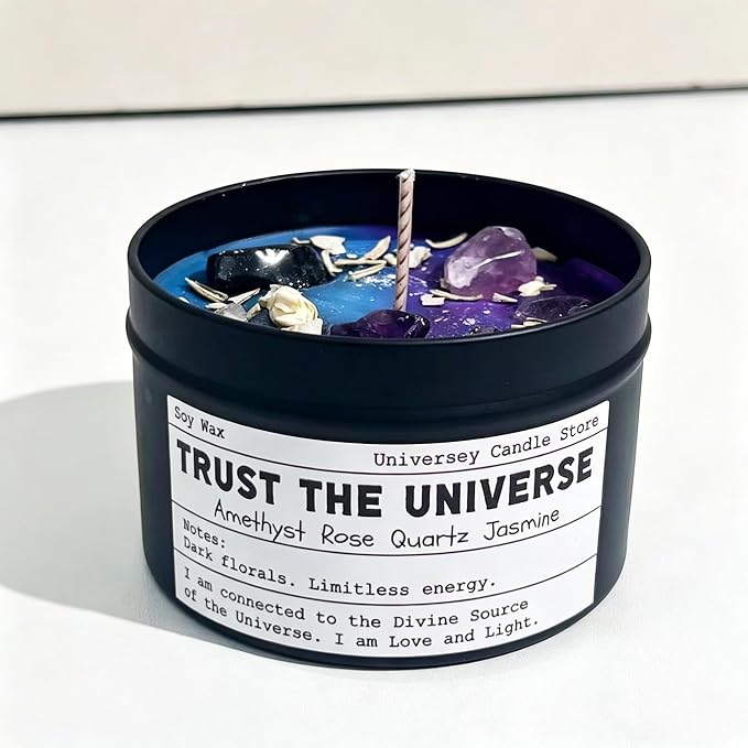 Manifestation Healing Chakra Candles, Energy Balance & Emotional Support Spiritual Candle for Law of Attraction Ritual, Empowering Women Gifts, Birthday & Graduation Present（Trust The Universe