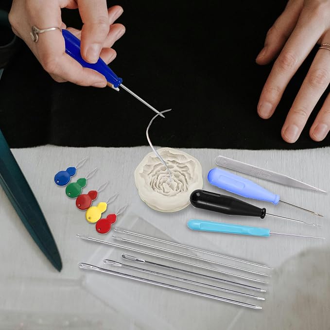 TYMKLMZG 17PCS Big Hole Long Needle for Silicone Taper molds,Hook Punch Needle, Candle Tool Inserting Wick,Awl for Candle Making,Long Needle to Poke Hole in Silicone Mold