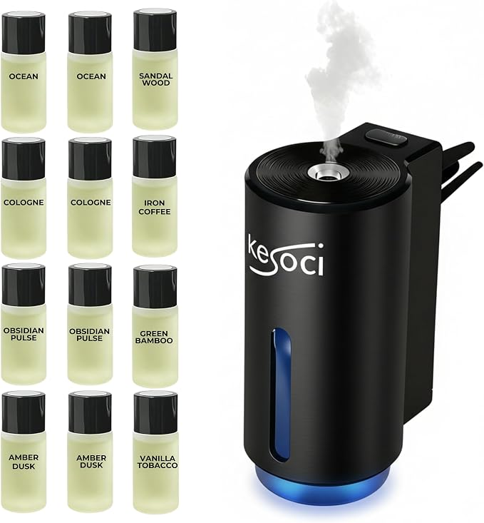 Smart Car Air Freshener Diffuser – Rechargeable Auto Scent Device with 12 Refills – Anti-Leak System, 3 Spray Modes & Motion Sensor Auto On/Off