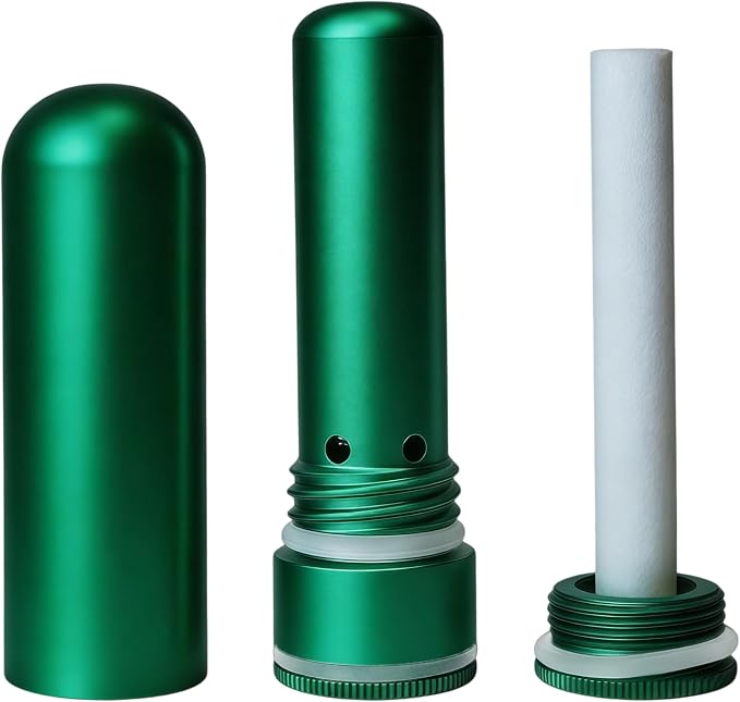 Aromatherapy Inhaler, Metal Essential Oil Diffuser with Leak-Proof Seal & Cotton Wick Holder, Refillable Nasal Stick for Anxiety, Allergies, Travel - 20 Wicks Included (Green)