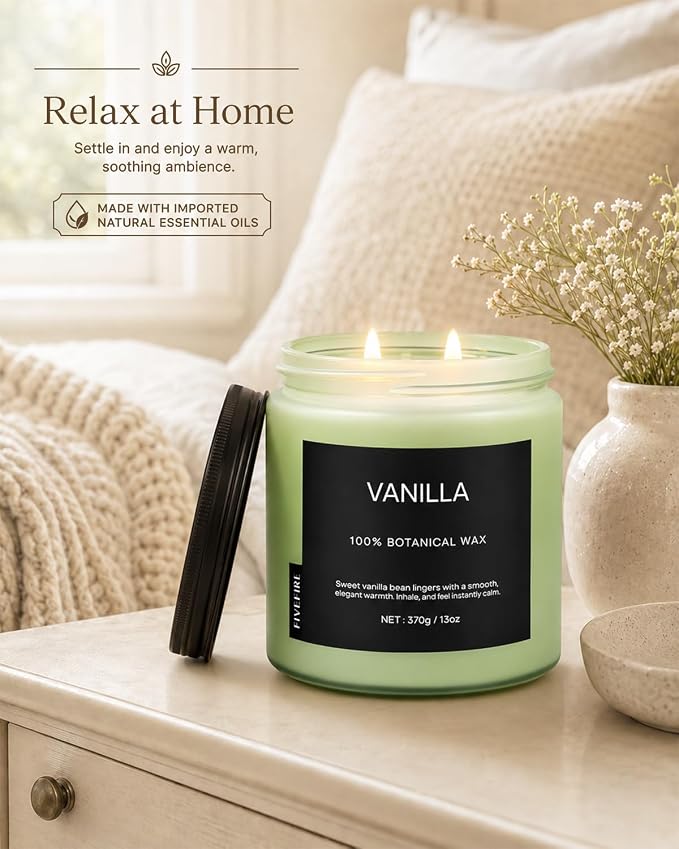 Vanilla Scented Candle, 13oz Soy Wax Candle, 70–80 Hour Burn Time, Warm & Sweet Home Fragrance, Cozy Candle for Relaxation, Gift for Women Men, Bedroom & Self Care Use