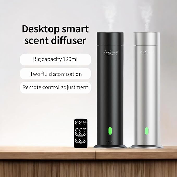Wireless Aroma Diffuser Scent Oil - Home Luxury Portable Scent Diffuser - Remote Control Waterless Diffuser - 1000 sq. ft Coverage - Essential Oil 20ml Sample Pack Included - Aromatherapy (Black)