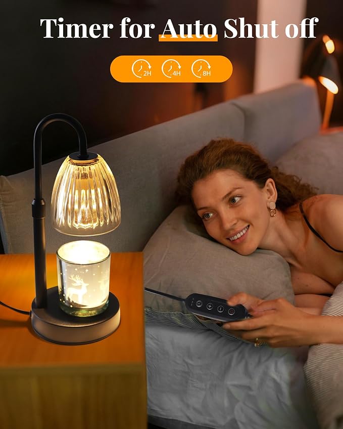 Dimmable Candle Warmer Lamp with Timer Adjustable Height, Mothers Day Gifts for Mom, Home Decor Birthday Housewarming Gifts for Women, Modern Electric Wax Melt Warmer for Scented Jar Candles, Clear