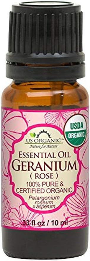 US Organic 100% Pure Rose Geranium Essential Oil (Sourced from South Africa) - USDA Certified Organic, Steam Distilled (10 ml)