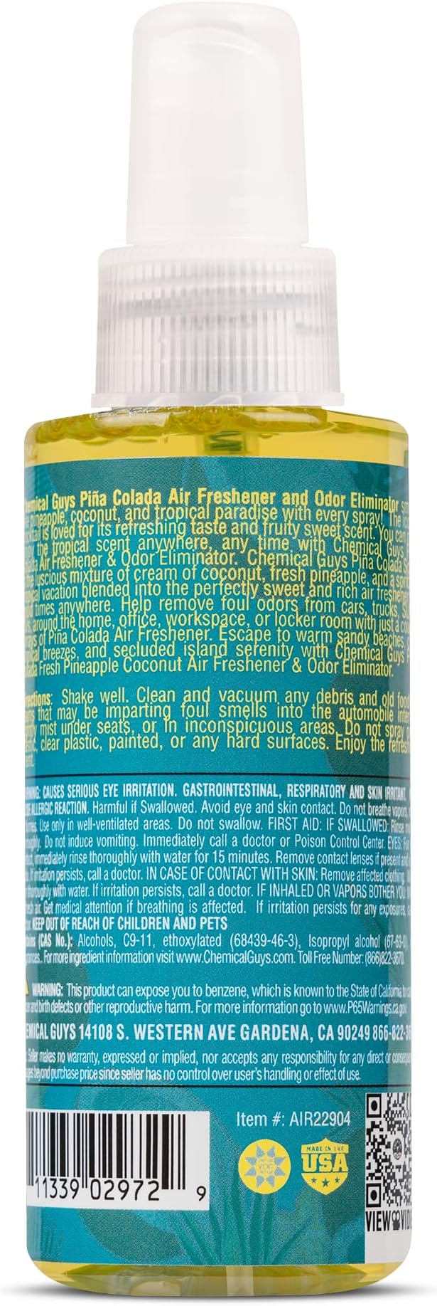 Chemical Guys AIR22904 Premium Air Freshener & Odor Eliminator (4 Oz, Piña Colada Scent)