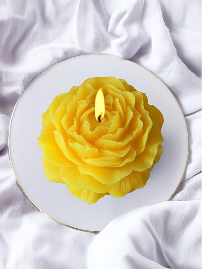 Peony Flower Shaped Candle with Scent, Soy Wax Blend Aromatherapy Candle, Gift Candle, Gifts for Women, Candles for spa, Stress Relief, Meditation, Wedding, Home Decor, Relaxing Atmosphere, (Yellow)
