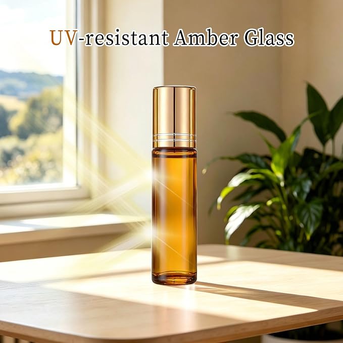Cocurb 10ml Rose Quartz Roller Bottles with 8 Colors,Thick Travel Size Glass Bottles for Essential Oils Perfume with Liquid Dispensing Tools,Leak-Proof,Color Coding
