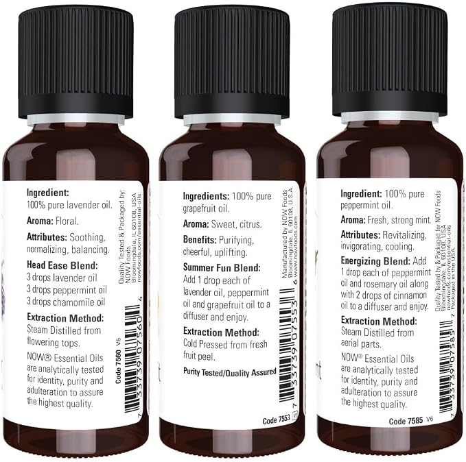 3-Pack Variety of Now Essential Oils: Summer Fun - Lavender, Grapefruit, Peppermint