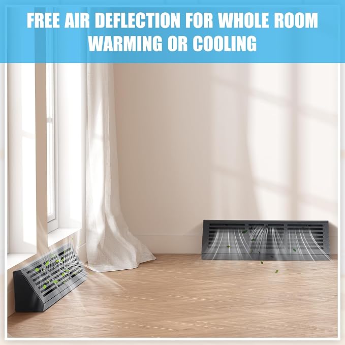 Yaocom 2 Pcs 18 Inch Baseboard Register Duct Opening Size Vent Covers for Home Floor Diffuser Wall Corner Baseboard Air Covers Floor Diffuser Including Screws Easy Installation(Black,Stripes)