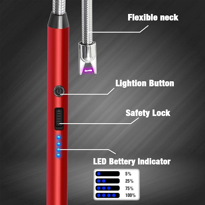 5 Pack Candle Lighter Electric Rechargeable Flameless Arc Lighters Flexible Neck USB Plasma Long Lighter for Candles BBQ Grill Camping Birthday Fireworks