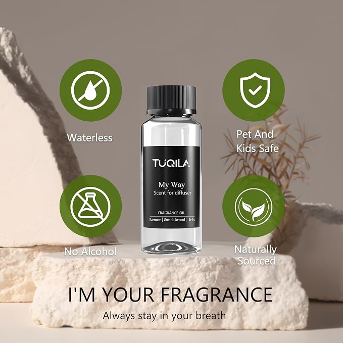My Way Hotel Luxury Waterless Diffuser Oil 120ml 4.1Fl.Oz, Long Lasting Scent Oils for Cold Air Diffusers, Essential Oil Blend with Leather, Sandalwood, Cedarwood, Amber, Musk for Home, Office
