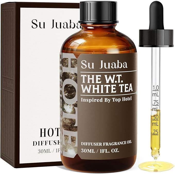 SU JUABA White Tea Hotel Diffuser Oil - Inspired by Westin - Luxury Scent for Essential Oil Diffuser for Home & Car, Crafting, Long-Lasting & Vegan, 1 Fl Oz