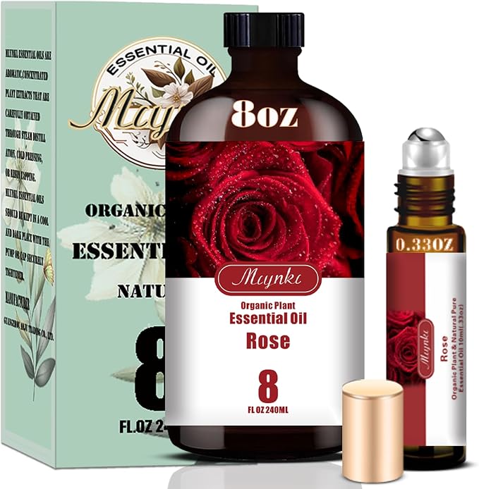 Rose Essential Oil, Rose Oil for Diffuser, Humidifier, Skin Care, Massage, DIY Soap, Candle, Bath, Yoga, Relaxation, Gift Ready, Rose Fragrance Oil - MLYNKL Essential Oils (8.33 fl oz / 250ml)