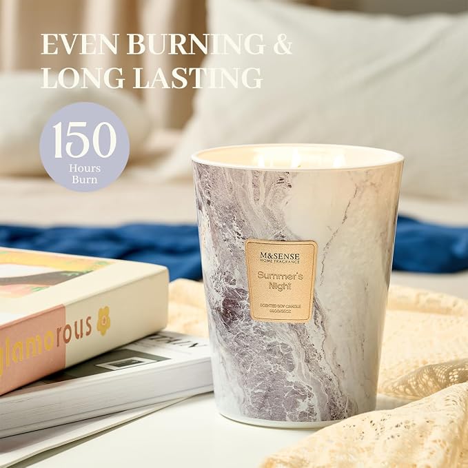 M&SENSE Extra Large Summer Candle 35oz 150H Summer Night Scented Candle, 3 Wick Highly Scented Jar Candle, XL Candles Gift for Stress Relief, Meditation, Yoga