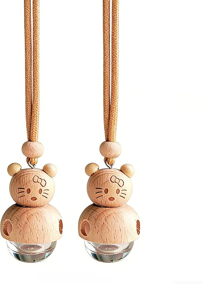 Car Air Freshener 2 Pack, Refillable Empty Glass Bottle Hanging Diffuser for Essential Oils, Car Fresheners DIY Scent, Car Accessories for Women & Men, Cute Aromatherapy Pendant Decor-A3