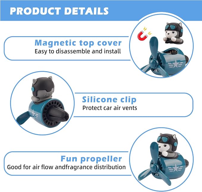 2pcs Bear Pilot Car Air Fresheners Cute Cartoon Automotive Air Outlet Propeller Car Diffuser Creative Car Perfume Decoration for Car Vent Clips for Women Men Cool Car Accessories (Bear + Teddy Bear)