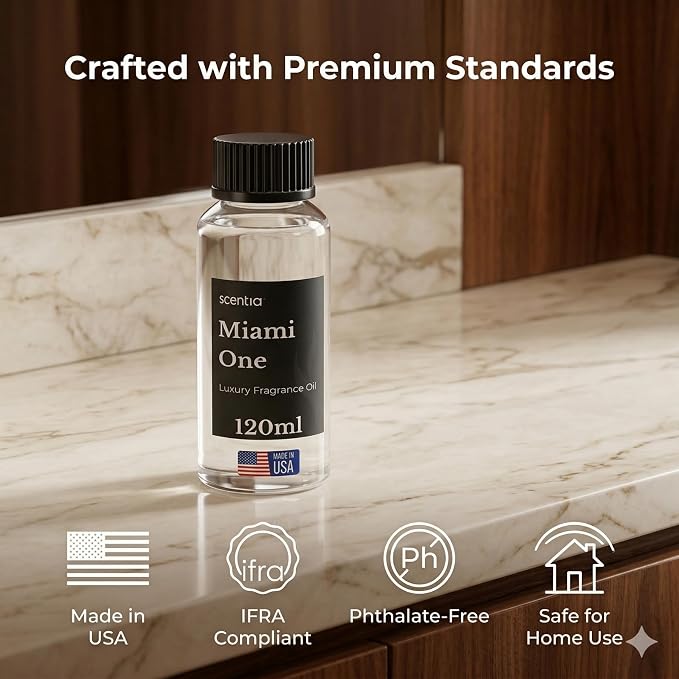 Scentia Miami One (My Way) Diffuser Oil Refill – Hotel Fragrance Oil Inspired by 1 Hotel Miami Beach – 120 mL – Lemon, Sandalwood & Cedar Long-Lasting Scent for Ultrasonic & Waterless Diffusers