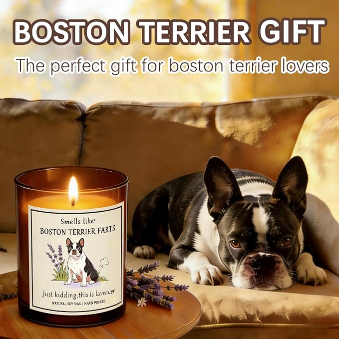 Boston Terrier Gifts for Women - Men Boston Terrier Dog Mom Candle Birthday & Dog Lovers Farts Candle Themed Crafted by Natural Soy Wax Lavender Scented Candle Decoration for Christmas Housewarming