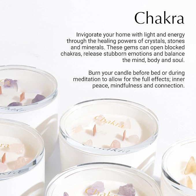 Hidden Label Healing Crystal Candle, Japanese Honeysuckle Crystal Candle, Wood Wicks Scented Crackling Candles, Real Crystals Aromatherapy Candle Gifts for Women, 12oz