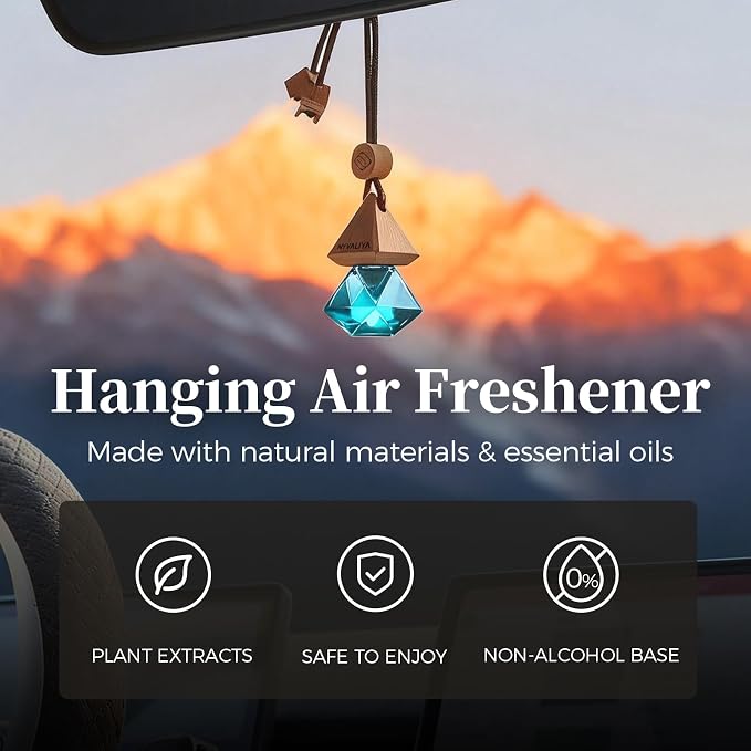 Car Air Freshener Hanging Diffuser with Natural Essential Oil, Azure Ocean Scent Car Fresheners, Long Lasting Car Smell Air Fresheners, Car Air Fresheners for Women & Men (Azure Ocean)