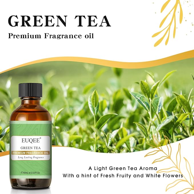 EUQEE Green Tea Fragrance Oils, 2.02 Fl oz/ 60ml Essential Oils for Diffuser, Candle Making, DIY Soap with Glass Dropper
