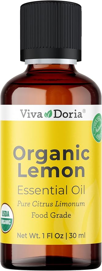 Viva Doria Lemon Essential Oil, USDA Certified, Organic Lemon Oil, 100% Pure, Natural Essential Oil, Undiluted, for Aromatherapy | Food Grade, 30 mL (1 Fluid Ounce)