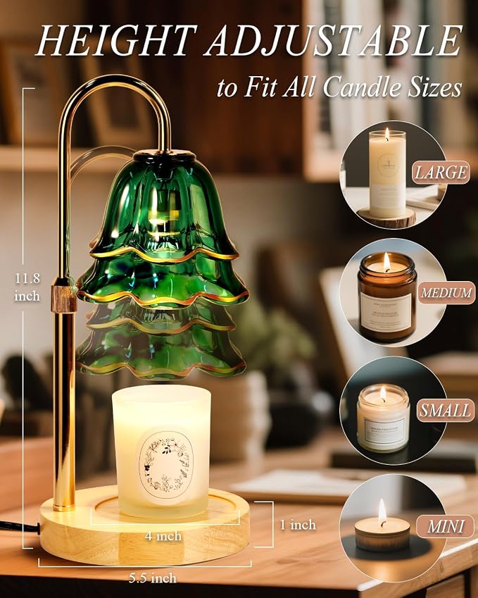 Flower Candle Warmer Lamp with Timer Dimmable Green, Adjustable Height Candle Warming Light, Wax Melt Warmer Candle Lamp for Jar Candles, Mothers Day Birthday Housewarming Gifts for Women Mom