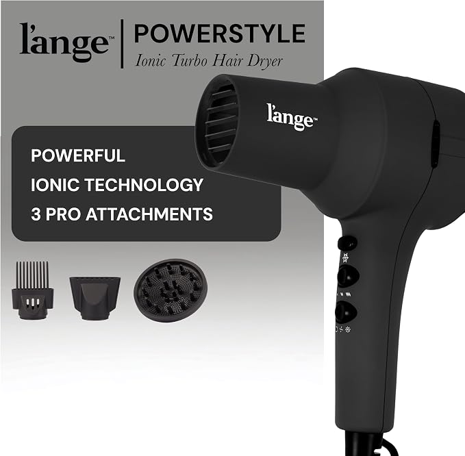 L'ANGE HAIR PowerStyle Turbo Ionic Hair Dryer | 1875 Watt Professional Blow Dryer with Diffuser & Concentrator | Multiple Heat & Speed Settings for Fast Drying | Salon-Grade Styling Tools, Black