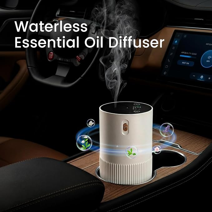 Waterless Diffuser for Essential Oil, Aluminum Alloy & Fabric, 0.33 Fl Oz/ 10mL, Cold Air Waterless Diffusers, Scent Diffuser with Timer & 4 Mist Levels for Home, Room, Car, Office - Whine
