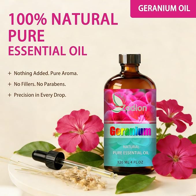 Geranium Essential Oil, Geranium Fragrance Oil for Diffuser, Massage, Humidifier, DIY Candle, Soap Making, Home, Bath, Yoga - 4 fl oz (120ml) - ZODION Essential Oils