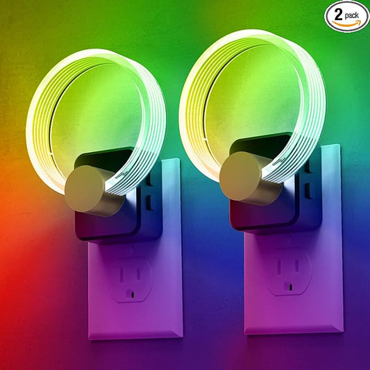 L LOHAS LED Night Lights Plug into Wall, Changing RGB Night Light with Dusk to Dawn Sensor, 180° Rotatable Acrylic Nightlight Plug in Wall for Halloween, Christmas, Holiday, Hallway[2 Pack]
