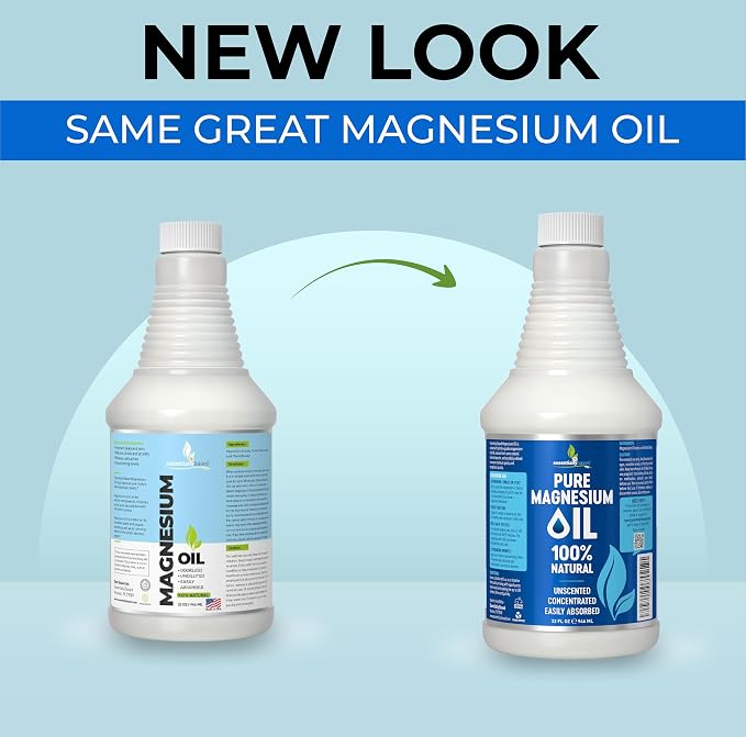 Pure Magnesium Oil Spray 32oz - Topical Magnesium Spray for Sleep & Feet - Extra Strength - USP Grade - 100% Natural and Organic Oil for Muscle Pain & Cramps - No Sprayer Included - Made in USA