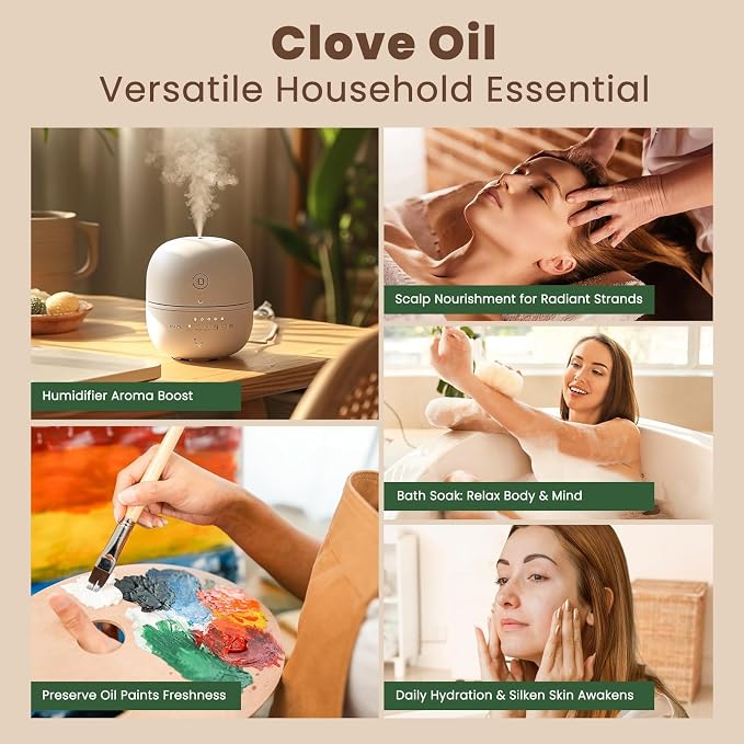 HIQILI 1 Fl Oz Clove Oil for Teeth and Gums, Oral Care, DIY Clean Spray, Aromatherapy - 30ml
