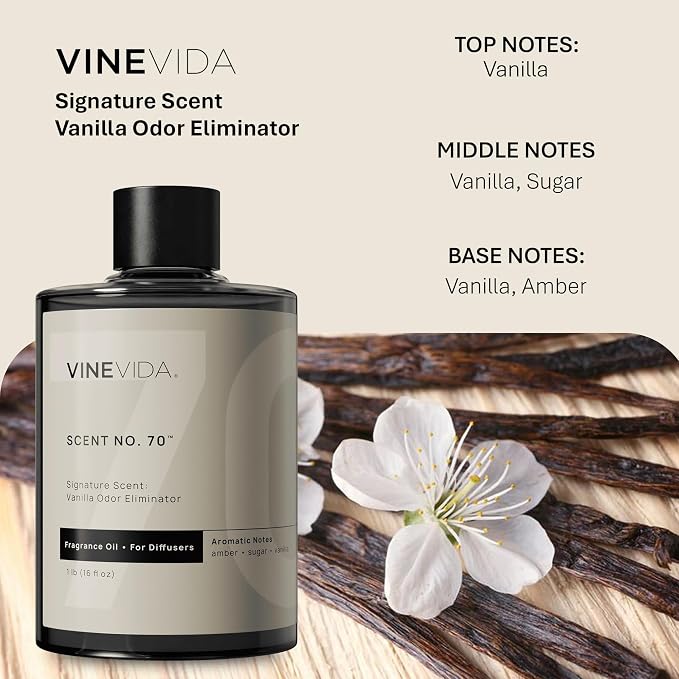 VINEVIDA [16 Fl Oz] Vanilla Odor Eliminator Fragrance Oil for Cold Air Diffusers, Essential Oils for Diffuser Oil Refill & Air Freshener Room Spray