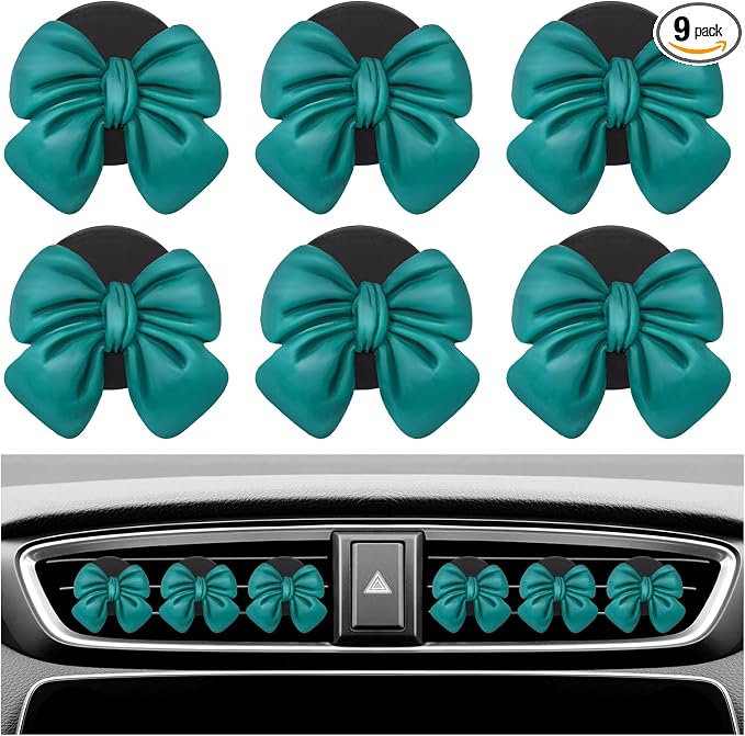 KVAEY 9 PCS Pink Bow Car Air Freshener, Automotive Cute Pink Bow Air Outlet Clips with Scent Pieces, Universal Coquette Car Air Vent Diffuser for Women and Girls (Blue)