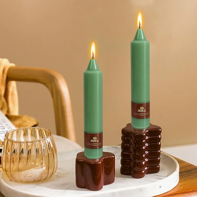 Sage Green Short Taper Candle 7 Inch Candlesticks Unscented Dripless Tapered Candle Set for Home Decor Wedding Party Dinner Candles, 4 Pack