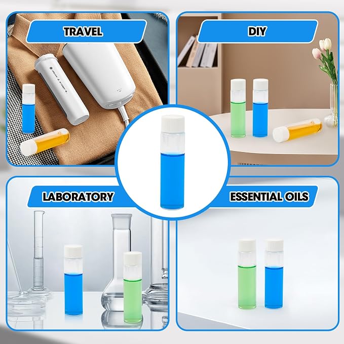 20ml Clear Glass Vials with Screw Caps and Plastic Stoppers, Small Liquid Sample Vial, Leak-Proof Vial, 12PCS(White Cap)
