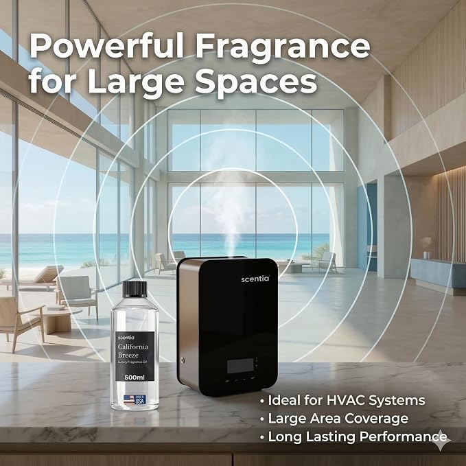 Scentia California Breeze Diffuser Oil for HVAC Scent Machine – Hotel Fragrance Inspired by Delano Beach Club – 500 mL – Orange, Green Tea & Jasmine Oil for Commercial & Cold Air Diffusers
