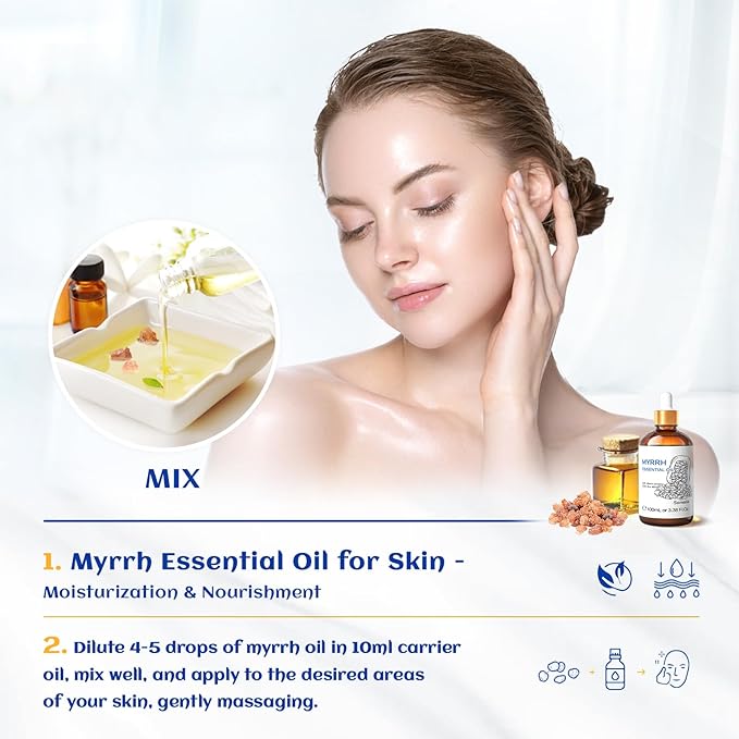 HIQILI 100ML Myrrh Essential Oil for Skin, Diffuser & Candle - 3.38 Fl Oz