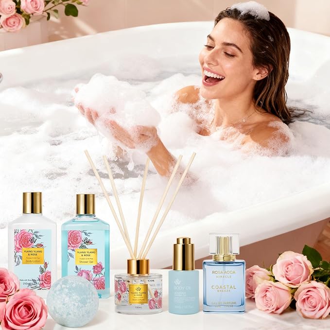 35 Pcs Mothers Day Gift for Mom, Bath & Body Gift Baskets Set for Women, Face Skin Care Kit, Spa Basket Gift Set, Self-Care Relaxation Gift, Home Spa Basket, Necklace, Birthday, Christmas, Anniversary