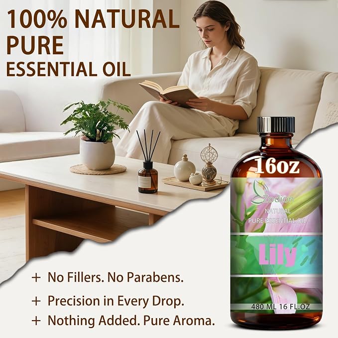 Lily Essential Oil - Lily Fragrance Oil for Diffuser, Massage, Humidifier, DIY Candle, Soap Making, Home, Bath, Yoga -, 16 fl oz (480ml) - ZODION Essential Oils