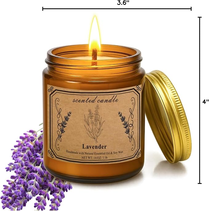 Candles for Home Scented, 16oz Large Soy Wax Lavender Scented Candle, 100 Hour Burn Time, Aromatherapy Candle, Ideal for Christmas, Anniversary, Birthday Gift