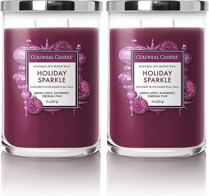 Colonial Candle Holiday Sparkle Scented Jar Candle, Classic Cylinders Collection, 2 Wick, Purple, 11 oz - Up to 80 Hours Burn (Pack of 2)
