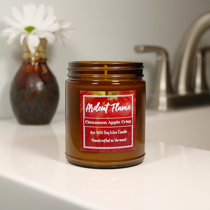 Candles | Cinnamon Apple Crisp | 100% Natural Soy Wax Candle for Home Decor | Highly Scented | Premium Fragrance | Handmade in Vermont, USA | 8 oz | Long Lasting | Gift for Women and Men