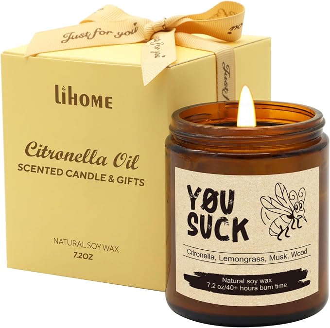 Lihome Citronella Candle – Funny Soy Wax Candle – 7.2oz with Lemongrass, Musk & Wood Scents – Outdoor Gift for Men & Women