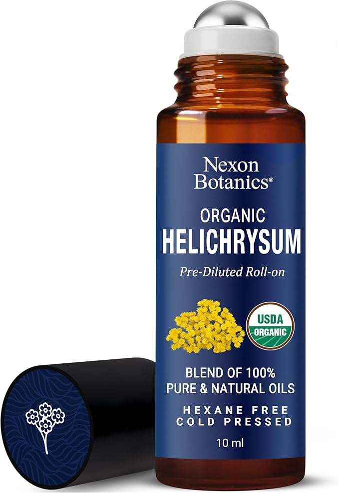 Organic Helichrysum Essential Oil Roll On 10 ml – Natural Aromatherapy Blend for Skin Care, Relaxation, Calm Mind, Stress Relief & Daily Wellness – Nexon Botanics