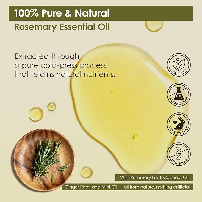 Rosemary Essential Oil for Hair Growth & Scalp Care, 60ml | Plant-Based Nourishing Oil, Daily Scalp Massage, Stronger & Smoother Hair, Paraben-Free