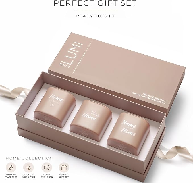 Set of 3 Premium Scented Soy Candles Gift Set | Home Collection – White Musk, Bamboo Forest & Peony Garden | Crackling Wood Wick | Luxurious Candles for Relaxation, Home Décor & Gifts | 9.8oz Each