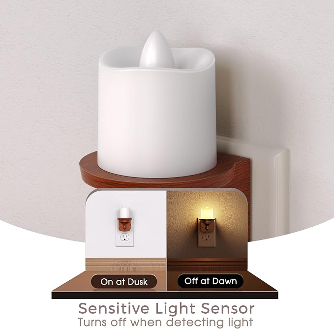 Briignite Candle Night Light, Night Lights Plug into Wall 2 Pack, LED Vintage Night Light with Light Sensor, 0-100LM Dimmable Nightlight Plug in, 3000K Soft White Nightlight for Kids Hallway Bathroom